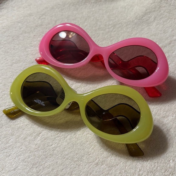 Urban Outfitters Birdie Wavy Round Sunglasses Pink Green - Picture 2 of 4